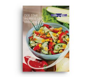 Titelseite des ClassicStar-Katalogs mit einer Schüssel bunter Gemüsesalate, darunter Gurken, Mais, Paprika und Kräuter. Links steht „Der Star in Preis und Leistung“.